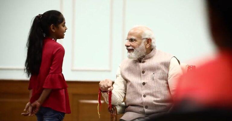 PM Narendra Modi celebrates Raksha Bandhan with daughters of PMO staff