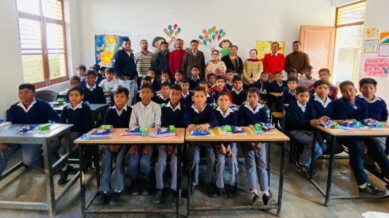 Anti Crime NGO distributes Notebooks, Stationary items at Government School Bishnah