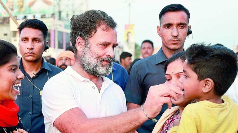 Rahul Gandhi interacts with children on first day of Bharat Jodo Yatra in Rajasthan
