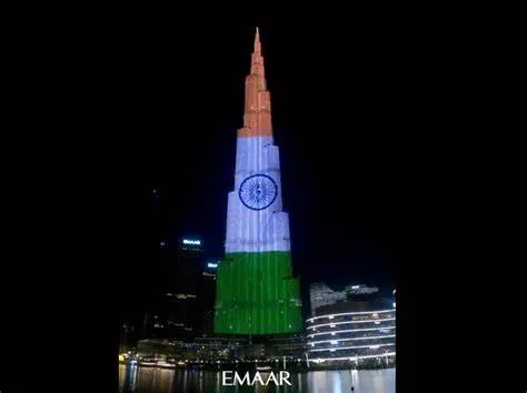 Burj Khalifa in UAE Illuminated with Indian Flag Colors to Welcome PM Modi, Showcasing Dazzling Light Display